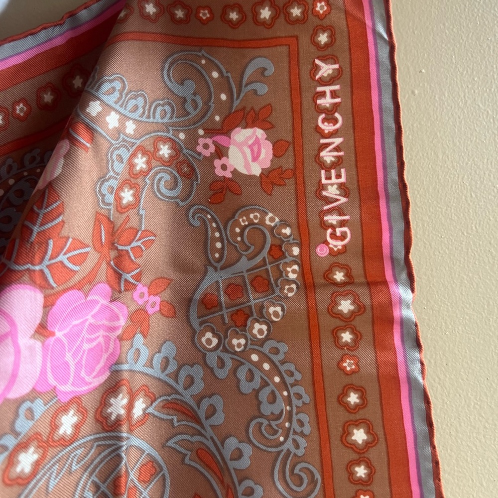 Givenchy Silk Pink and Brown Floral Scarf - Picture 4 of 9